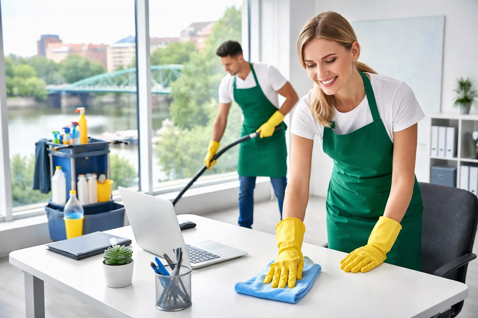 Büroreinigung in Mülheim an der Ruhr durch professionelle Reinigungskräfte im modernen Büro